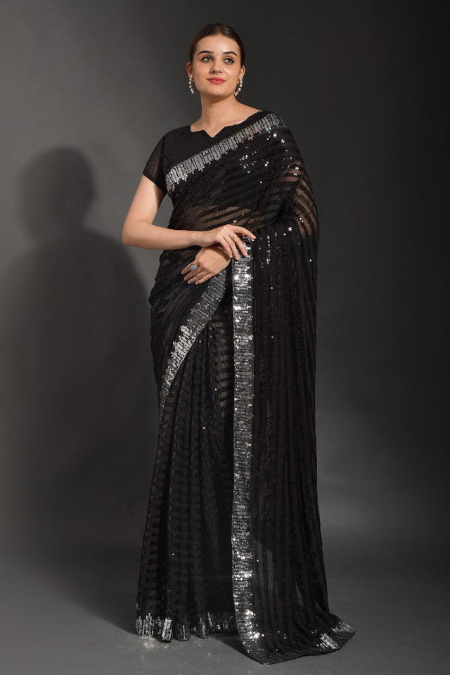 Black Soft Georgette Black Saree