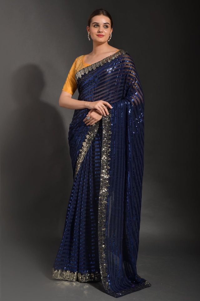 Blue Soft Georgette Blue Saree