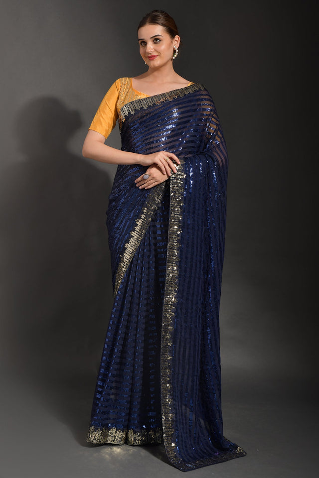 Blue Soft Georgette Blue Saree