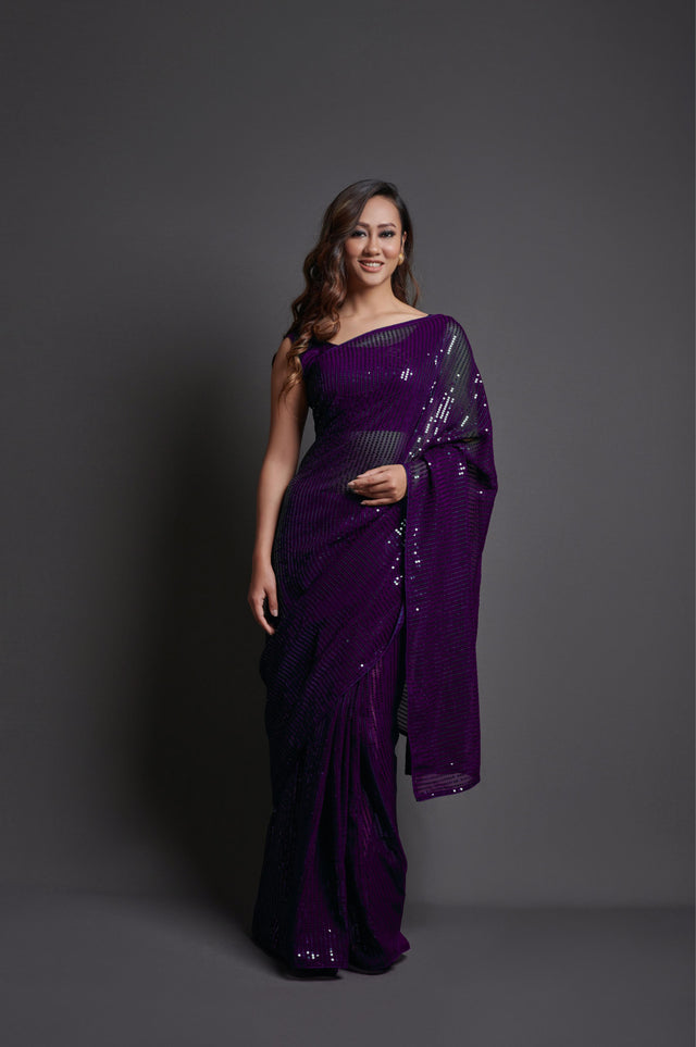 Purple Heavy Georgette Purple Saree