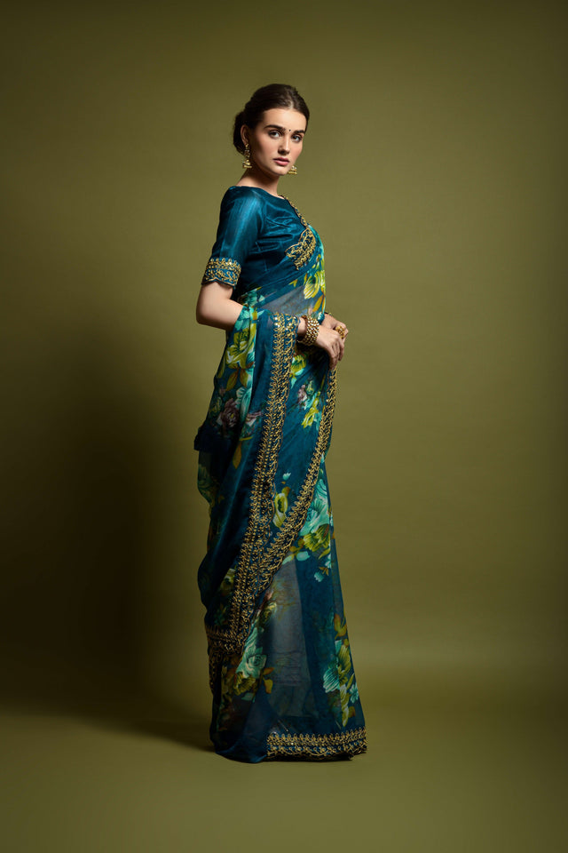 Green Georgette Green Saree (N2ZWOLEFABVALLET2018C)