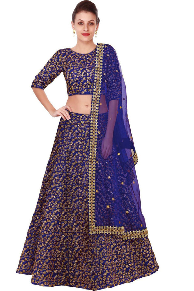 Art Silk Embroidered Lehenga Choli In Blue