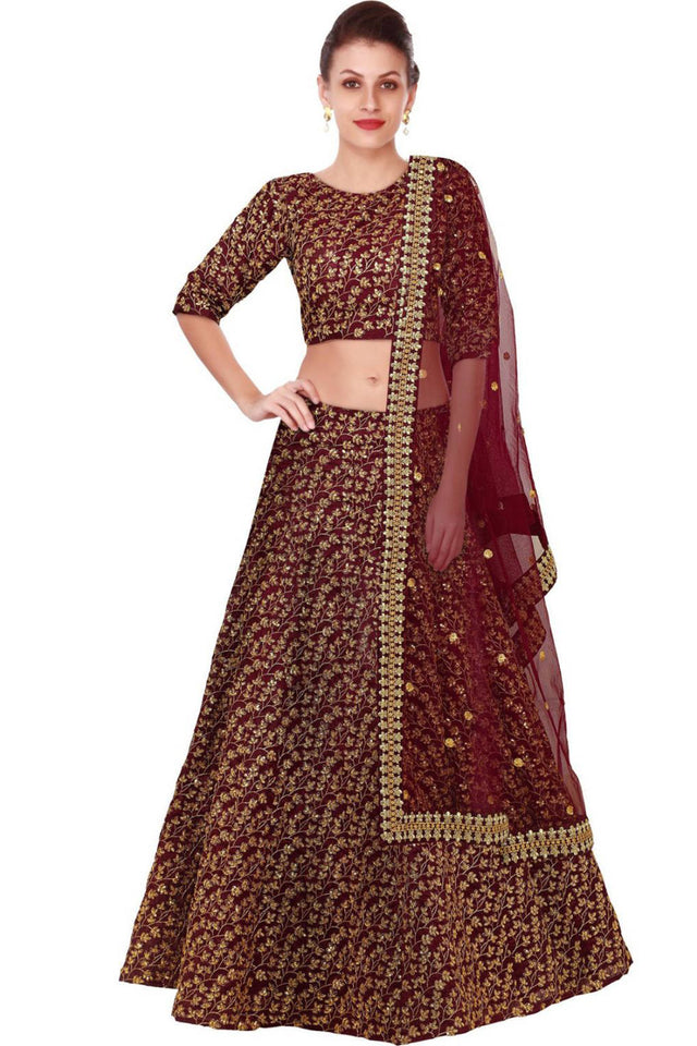 Art Silk Embroidered Lehenga Choli In Maroon