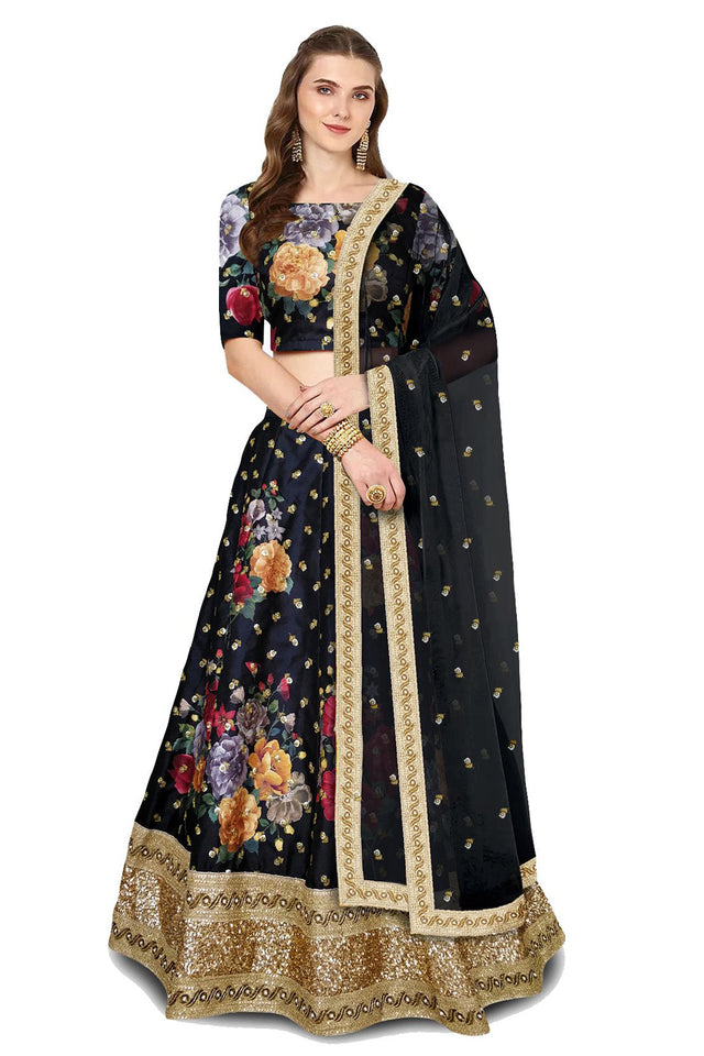 Art Silk Embroidered Lehenga Choli In Black