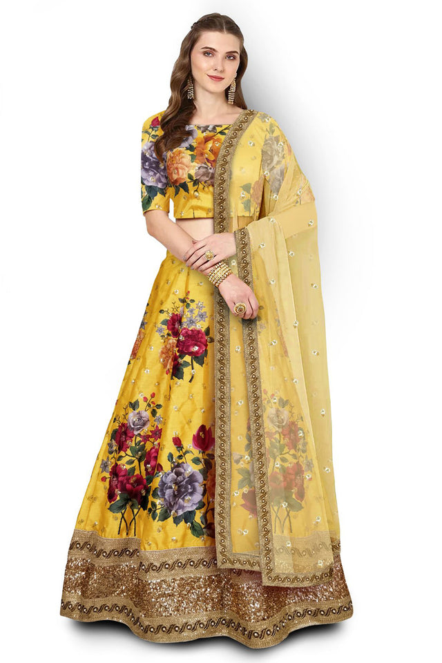 Art Silk Embroidered Lehenga Choli In Yellow
