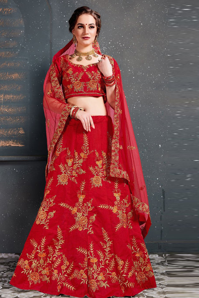 Art Silk Embroidered Lehenga Choli In Red
