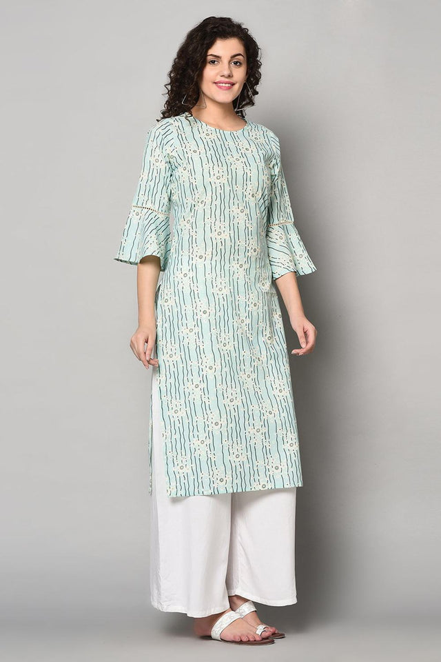 Buy Blended Cotton Kurti in Sky Blue