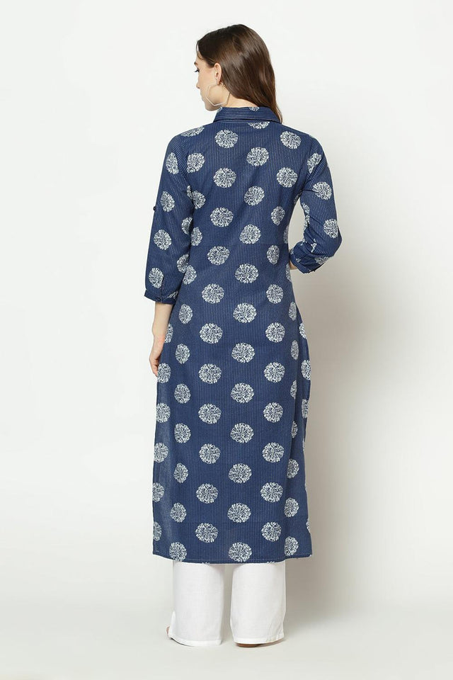 Buy Blended Cotton Kurti in Blue