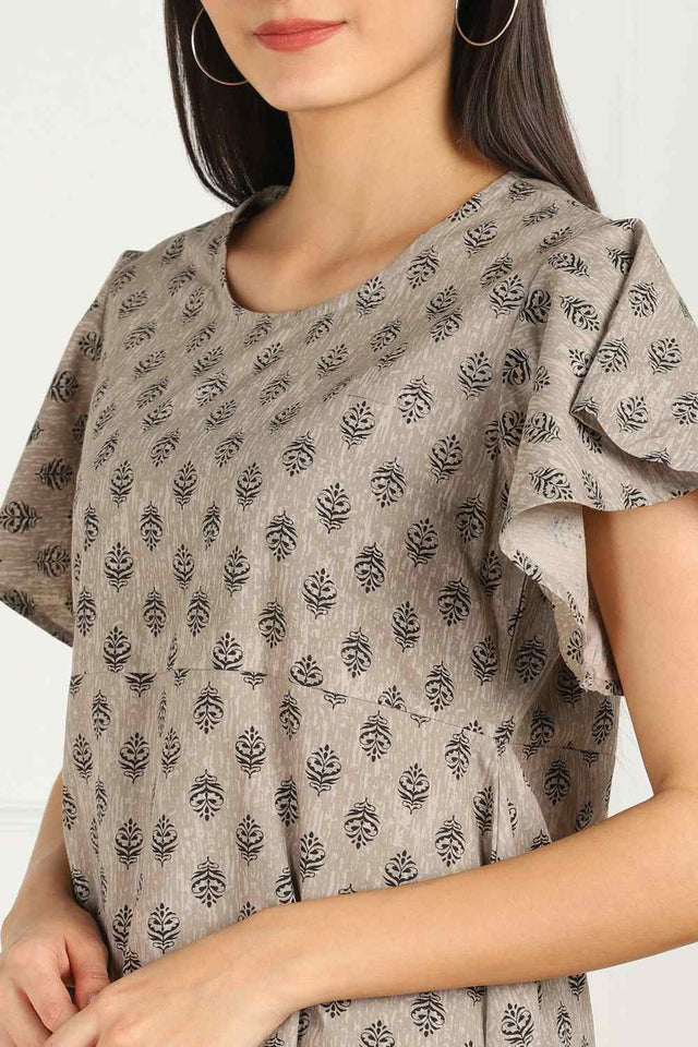 Shop Blended Cotton Dress in Brown