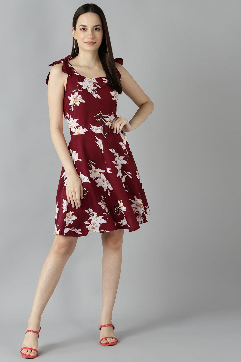 Buy Crepe Floral Top in Maroon