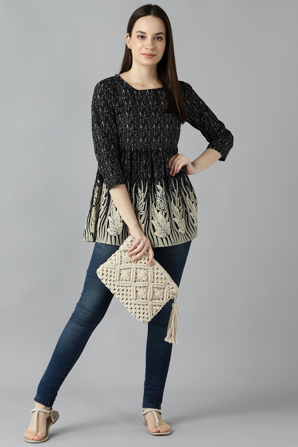 Blended Cotton Tie Dye Top in Black