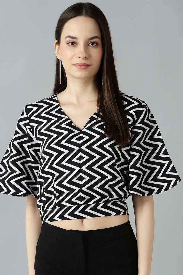 Buy Crepe Stripes Top in Black and White