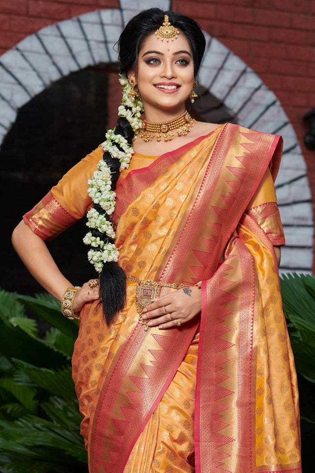 Mustard Banarasi Zari Woven Saree