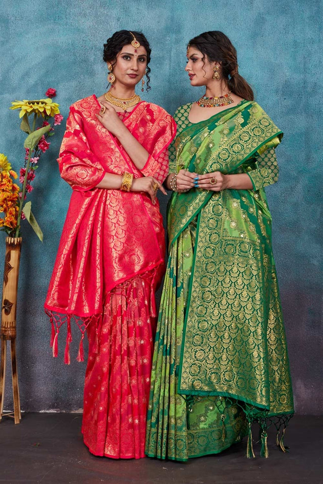 Pink Banarasi Woven Saree