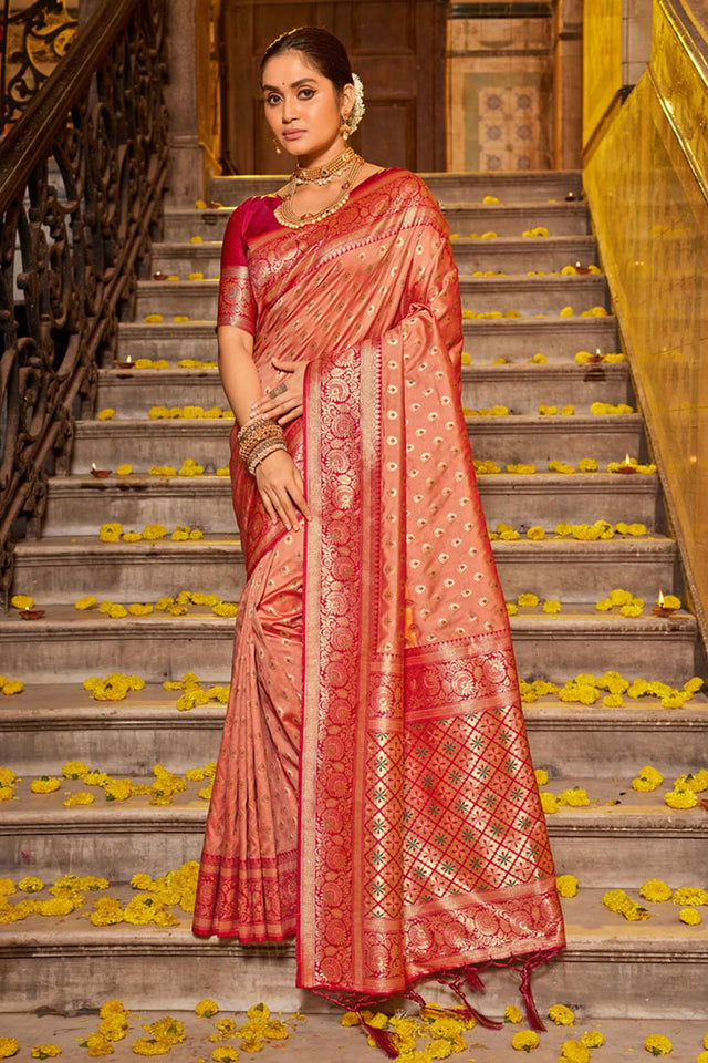 Orange Banarasi Woven Saree