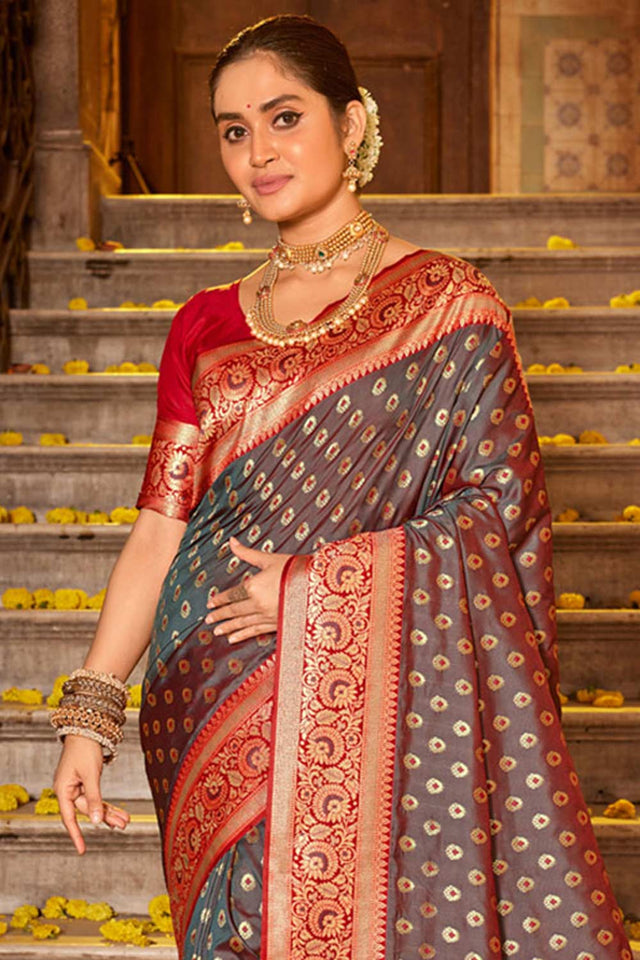 Grey Banarasi Woven Saree