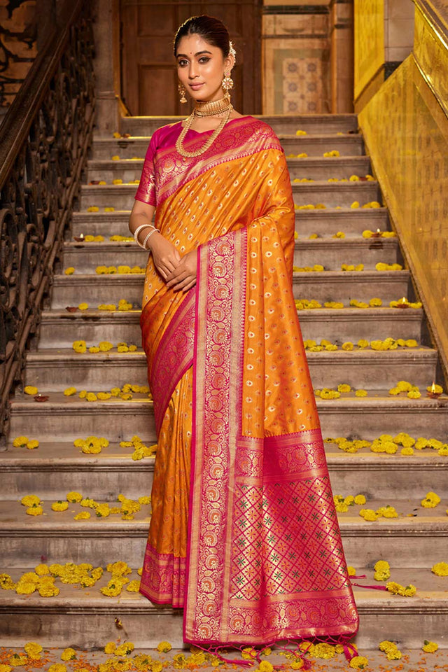 Yellow Banarasi Woven Saree