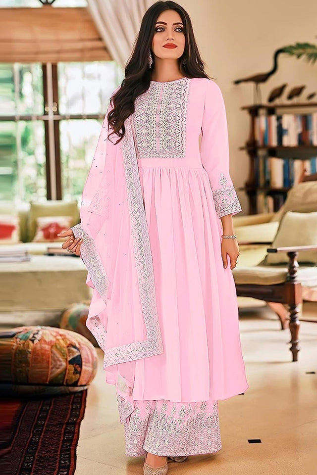 Baby Pink Georgette Pakistani Palazzo Suit