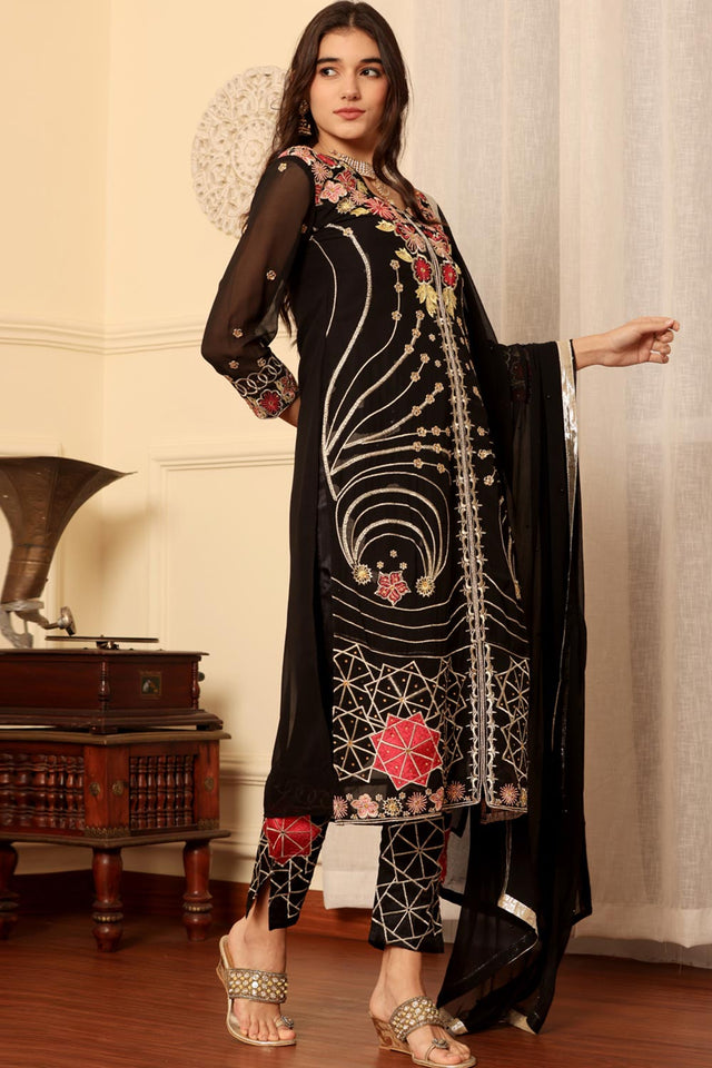 Black Georgette Embroidered Pakistani Suit