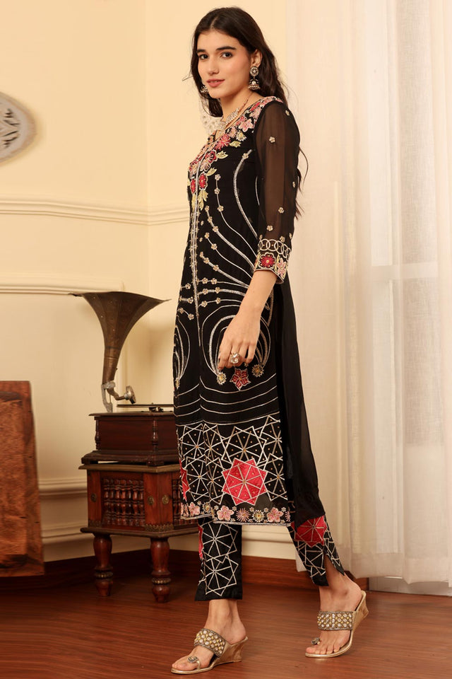 Black Georgette Embroidered Pakistani Suit