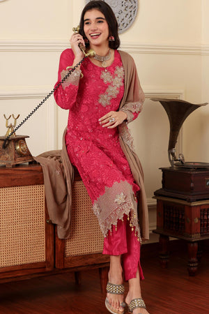 Pink Chinon Silk Embroidered Pakistani Suit