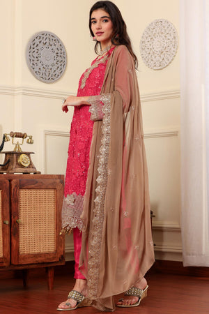 Pink Chinon Silk Embroidered Pakistani Suit