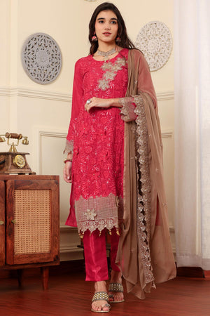 Pink Chinon Silk Embroidered Pakistani Suit
