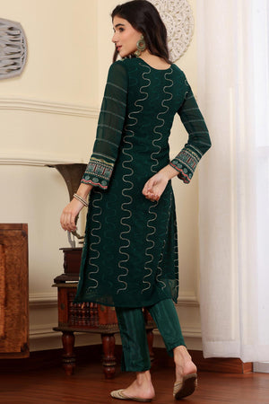 Green Georgette Embroidered Pakistani Suit