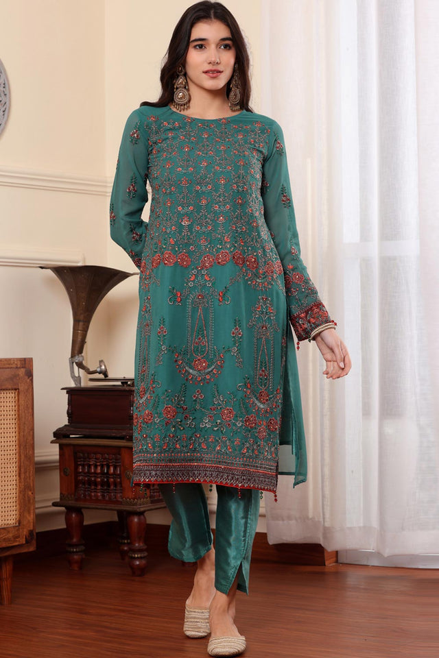 Rama Green Georgette Embroidered Pakistani Suit