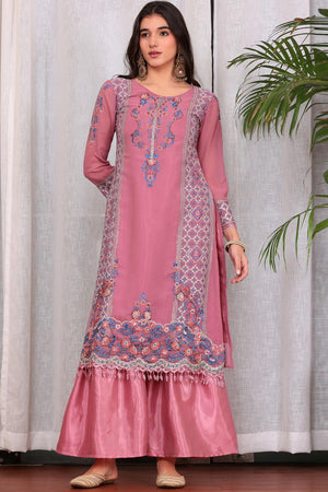 Pink Georgette Embroidered Pakistani Suit