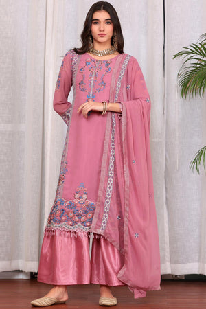Pink Georgette Embroidered Pakistani Suit