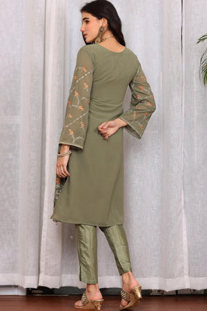 Green Georgette Embroidered Pakistani Suit