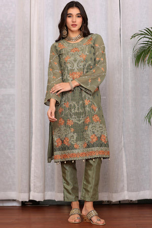 Green Georgette Embroidered Pakistani Suit