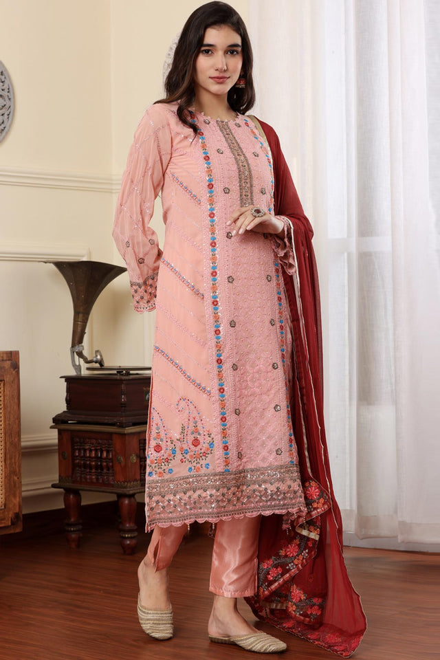 Pink Georgette Embroidered Pakistani Suit