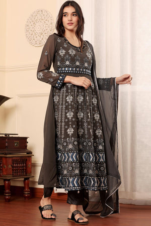 Brown Georgette Embroidered Pakistani Suit