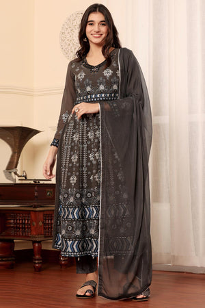 Brown Georgette Embroidered Pakistani Suit
