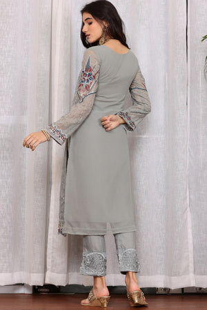 Grey Georgette Embroidered Pakistani Suit