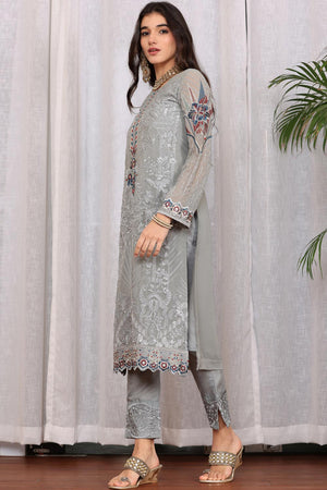 Grey Georgette Embroidered Pakistani Suit