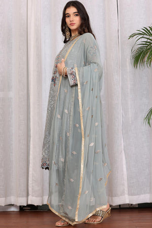 Grey Georgette Embroidered Pakistani Suit