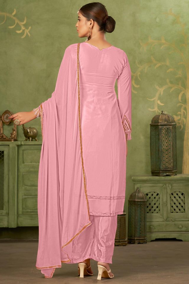 Pink Georgette Pakistani Straight Cut Suit Set