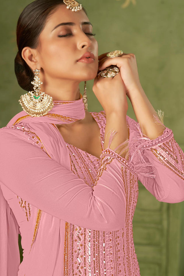 Pink Georgette Pakistani Straight Cut Suit Set