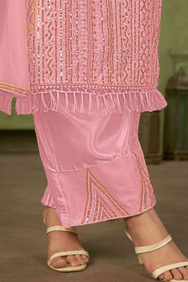 Pink Georgette Pakistani Straight Cut Suit Set