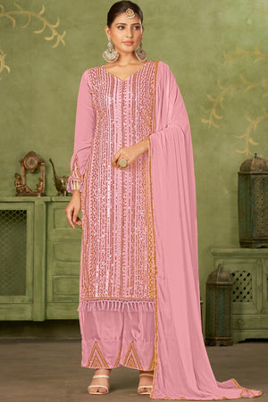 Pink Georgette Pakistani Straight Cut Suit Set