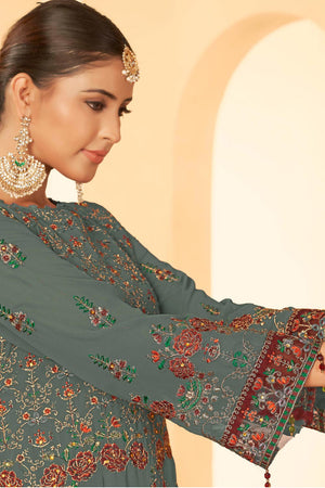 Grey Georgette Embroidered Pakistani Suit