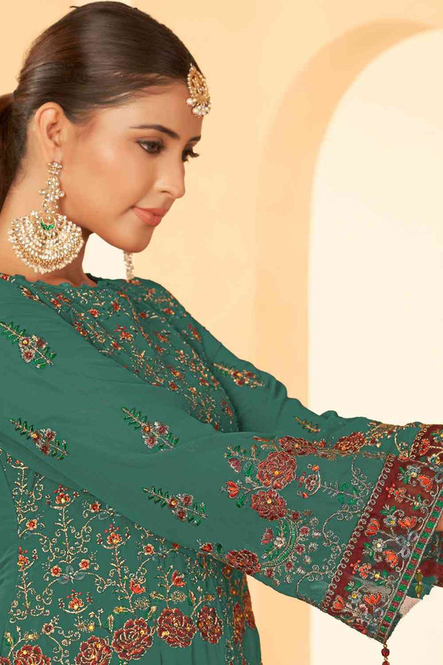 Blue Georgette Embroidered Pakistani Suit