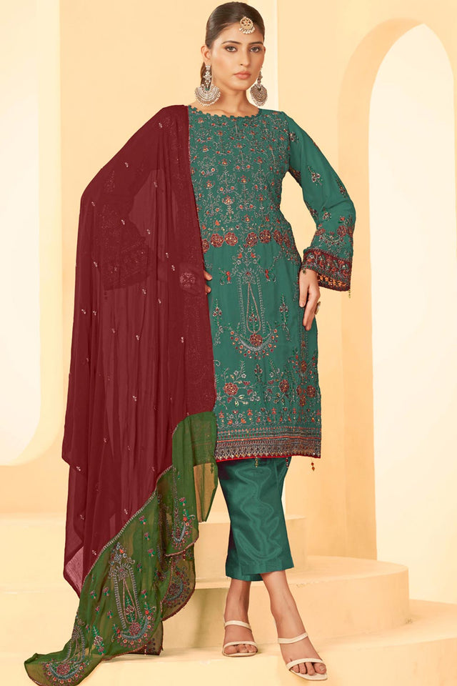 Blue Georgette Embroidered Pakistani Suit
