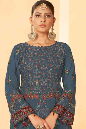 Grey Georgette Embroidered Pakistani Suit