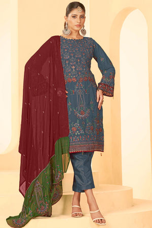 Grey Georgette Embroidered Pakistani Suit