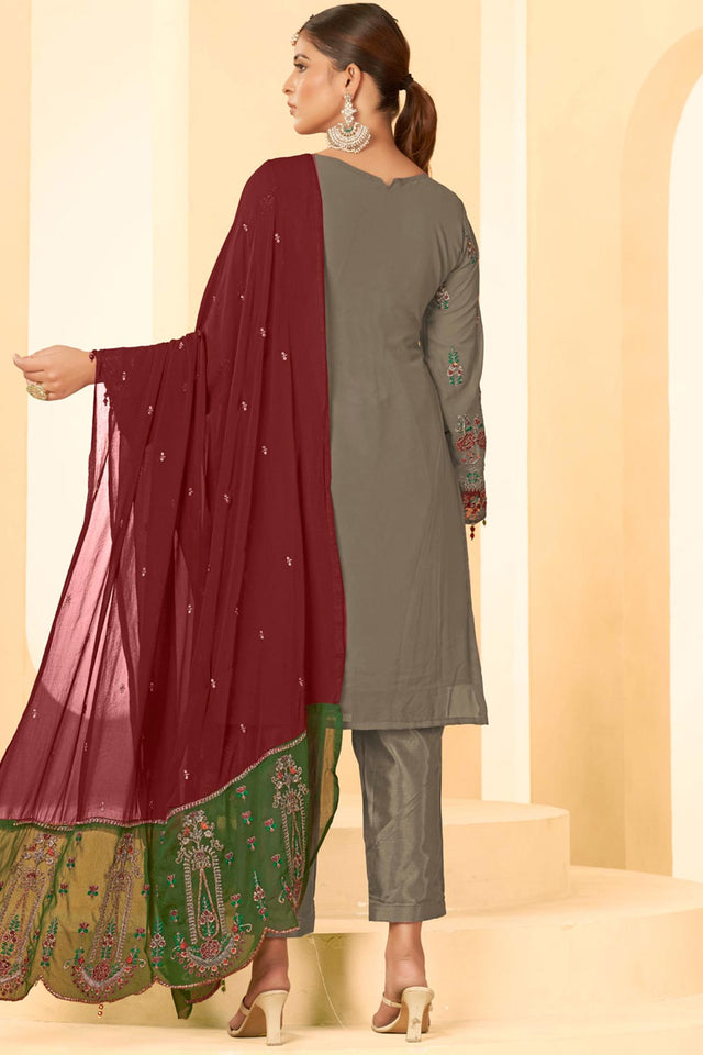 Mouse Grey Georgette Embroidered Pakistani Suit