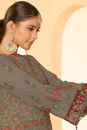 Mouse Grey Georgette Embroidered Pakistani Suit